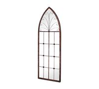 MirrorOutlet Large Metal Rustic Arched Shaped Window Garden Outdoor Mirror Bronze 120cmX40cm, Brown