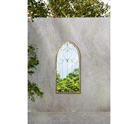 MirrorOutlet Large Metal Rustic Arched Shaped Window Garden Outdoor Mirror Gate 100cmX50cm, Champagne Silver,GM076