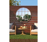 MirrorOutlet Large Metal Rustic Round Shaped Window Garden Outdoor Mirror 80cm X 80cm, Brown, GM073