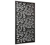 MirrorOutlet Metal Garden Mirror Screen Extra Large Leaf Effect 120cm x 60cm, Black, 120 x 60 cm