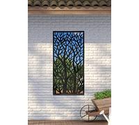 MirrorOutlet Metal Garden Screen Mirror Extra Large Tree Effect, Black, 120 x 60 cm
