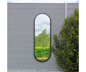 MirrorOutlet Mirroroutvultus - New Black Metal Framed Double Arched Outdoor Garden Wall Mirror 63" X 22" (160Cm X 55Cm)