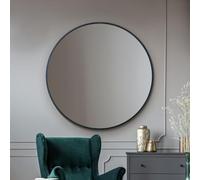 MirrorOutlet Stylish Extra Lange Round Circular Black Metal Framed Mirror - Modern Circular Wall Mirror: 120cm diameter