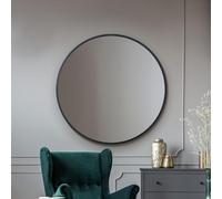 MirrorOutlet Stylish Extra Large Round Circular Black Metal Framed Mirror - Modern Circular Wall Mirror: 110cm diameter