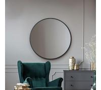 MirrorOutlet Stylish Round Circular Black Metal Framed Mirror - Modern Circular Wall Mirror: 90cm diameter