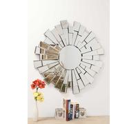 MirrorOutlet Sunburst All Glass Elegant Round Wall Mirror 90 x 90 CM in Silver | Size: 1 Pack MirrorOutlet Silver 1 Pack