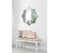 MirrorOutlet Sunburst All Glass Modern Design Round Mirror 80 x 80 CM in Silver | Size: 1 Pack MirrorOutlet Silver 1 Pack