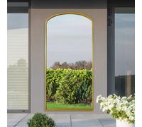 MirrorOutlet The Angustus - Gold Metal Framed Modern Shallow Arched Garden Wall and Leaner Mirror 67" X 33" (170CM X 85CM)