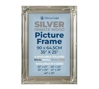 MirrorOutlet The Antiquitus - Ornate Swept Silver Picture Frame 35" X 25" (90CM X 64.5CM) Wooden Frame with Glass and Backing Board Fitted. Ready To Fit Your Picture!
