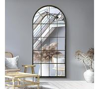 MirrorOutlet The Arcus - Antique Black Framed Window Modern Full Length Arched Leaner/Wall Mirror 71" X 33.5" (180CM X 85CM) Silver Mirror Glass with Black All weather Backing.