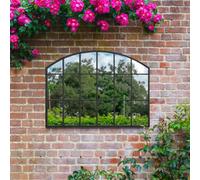 MirrorOutlet The Arcus - Black Framed Modern Arched Garden Wall Window Mirror 35" X 26" (90CM X 65CM) Silver Mirror Glass with Black All weather Backing.…