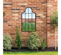 MirrorOutlet The Arcus - Black Metal Framed Modern Arched Garden Wall Mirror 41" X 24" (104CM X 62CM) Black. 2cm Wide Frame and 3cm Deep.