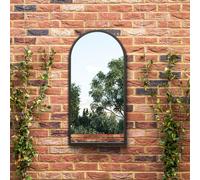 The Arcus - Black Metal Framed Arched Garden Wall Mirror 31" X 16" (80CM X 40CM). Suitable for Outside and Inside