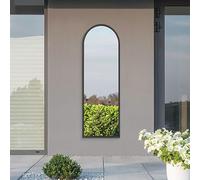 MirrorOutlet The Arcus - Black Metal Framed Modern Arched Garden Wall Leaner Mirror 63" X 21" (160CM X 53CM) Silver Mirror Glass with Black All weather Backing