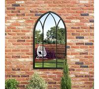 MirrorOutlet The Arcus - Black Metal Framed Modern Arched Garden Wall Mirror 32" X 19" (83CM X 48CM) Black. 2cm Wide Frame and 3cm Deep.