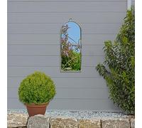 MirrorOutlet The Arcus - Concrete Colour Framed Modern Arched Garden Wall Mirror 25" X 9" (64CM X 24CM) Silver Mirror Glass with Black All weather Backing.