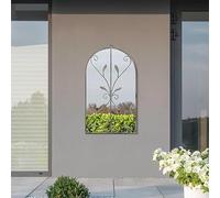 MirrorOutlet The Arcus - Concrete Colour Framed Modern Arched Garden Wall Mirror 31" X 18" (80CM X 46CM) Silver Mirror Glass with Black All weather Backing.