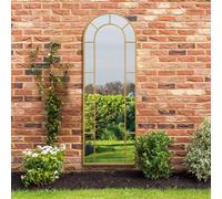 MirrorOutlet The Arcus - Gold Framed Modern Full Length Arched Leaner Garden Wall Mirror 67" X 24" (170CM X 60CM) Silver Mirror Glass with Black All weather Backing.