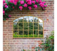 MirrorOutlet The Arcus - Gold Framed Modern Arched Garden Wall Window Mirror 35" X 26" (90CM X 65CM) Silver Mirror Glass with Black All weather Backing.…