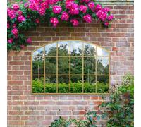 MirrorOutlet The Arcus - Gold Framed Modern Arched Garden Wall Window Mirror 43" X 29" (110CM X 75CM) Silver Mirror Glass with Black All weather Backing.…