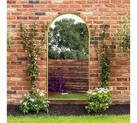 MirrorOutlet The Arcus - Gold Framed Modern Full Length Arched Garden Wall Mirror 71" X 35" (180CM X 90CM) Silver Mirror Glass with Black All weather Backing.