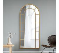 MirrorOutlet The Arcus - Gold Framed Modern Full Length Arched Leaner/Wall Mirror 75" X 33" (190CM X 85CM) Silver Mirror Glass with Black All weather Backing.