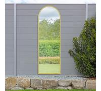 MirrorOutlet The Arcus - Gold Metal Framed Modern Arched Garden Wall Leaner Mirror 71" X 24" (180CM X 60CM) Silver Mirror Glass with Black All weather Backing.