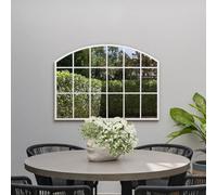 MirrorOutlet The Arcus - White Framed Modern Arched Garden Wall Window Mirror 35" X 26" (90CM X 65CM) Silver Mirror Glass with Black All weather Backing.