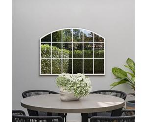 MirrorOutlet The Arcus - White Framed Modern Arched Garden Wall Window Mirror 35" X 26" (90CM X 65CM) Silver Mirror Glass with Black All weather Backing.