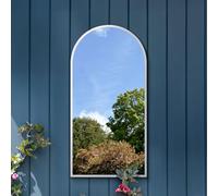 MirrorOutlet The Arcus - White Framed Modern Full Length Arched Garden Wall Mirror 55" X 27.5" (140CM X 70CM) Silver Mirror Glass with Black All weather Backing.