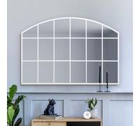 MirrorOutlet The Arcus - White Framed Modern Over Mantle Arched Wall Window Mirror 43" X 29" (110CM X 75CM) Silver Mirror Glass with Black All weather Backing.