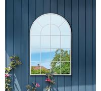 MirrorOutlet The Arcus - White Framed Window Modern Full Length Arched Garden Mirror 47" X 31" (120CM X 80CM) Silver Mirror Glass with Black All weather Backing.