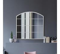 MirrorOutlet The Arcus - White Framed Window Modern Full Length Arched Leaner/Wall Mirror 39" X 39" (100CM X 100CM) Silver Mirror Glass with Black All weather Backing.