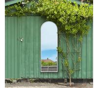 MirrorOutlet The Arcus - White Metal Framed Modern Arched Garden Wall Leaner Mirror 71" X 24" (180CM X 60CM) Silver Mirror Glass with Black All weather Backing.