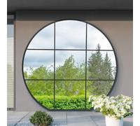 MirrorOutlet The Circulus - Black Flat Bottom Framed Outdoor Garden Wall Window Mirror 74" X 71" (189CM X 180CM) Extra Large & Full Length