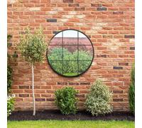 MirrorOutlet The Circulus - Solid Black Metal Framed Window Modern Round Circular Garden Wall Mirror 39" X 39" (100CM X 100CM) Silver Mirror Glass with Black All weather Backing.