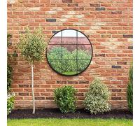 MirrorOutlet The Circulus - Solid Black Metal Framed Window Modern Round Circular Garden Wall Mirror 39" X 39" (100CM X 100CM) Silver Mirror Glass with Black All weather Backing.