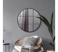 MirrorOutlet The Circulus - Solid Black Metal Framed Window Modern Round Circular Wall Mirror 31" X 31" (80CM X 80CM) Silver Mirror Glass with Black All weather Backing.