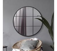 MirrorOutlet The Circulus - Solid Black Metal Framed Window Modern Round Circular Wall Mirror 39" X 39" (100CM X 100CM) Silver Mirror Glass with Black All weather Backing.