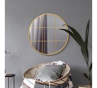 MirrorOutlet The Circulus - Solid Gold Metal Framed Window Modern Round Circular Wall Mirror 31" X 31" (80CM X 80CM) Silver Mirror Glass with Black All weather Backing.