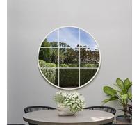 MirrorOutlet The Circulus - Solid White Metal Framed Window Modern Round Circular Garden Wall Mirror 39" X 39" (100CM X 100CM) Silver Mirror Glass with Black All weather Backing.
