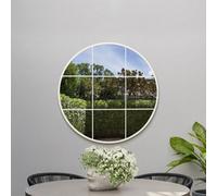 Mirroroutlet The Circulus White Metal Frame Round Window Garden Wall Mirror 80X80Cm