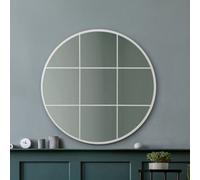 Mirroroutlet The Circulus White Metal Framed Round Window Wall Mirror 100Cm X 100Cm