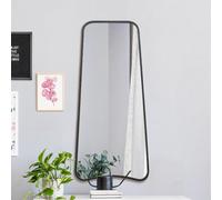 MirrorOutlet The Coartans - Black Metal Isosceles Trapezoid Framed Rectangular Wall Mirror 48" X 23" (122CM X 58CM) Silvered Mirror Glass. Extra Large.
