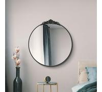 MirrorOutlet The Crown - Solid Black Metal Framed Decorative Classic Round Circular Wall Mirror 39" X 39" (100CM X 100CM) Silver Mirror Glass Ready to Hang.