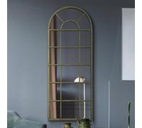 The Dorset - Rustic Green Country Metal Framed Arched Leaner Wall Mirror 55" X 22" (140CM X 56CM)