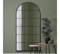 MirrorOutlet The Fenarc - Black Metal Framed Modern Arched Wall Leaner WIndow Mirror 71" X 35" (180CM X 90CM) Black. 2cm Wide Frame and 3cm Deep. Perfect for Home and Garden