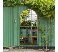 MirrorOutlet The Fenarc - Gold Metal Framed Modern Arched Garden Wall WIndow Mirror 71" X 35" (180CM X 90CM) Gold. 2cm Wide Frame and 3cm Deep. Perfect for Home and Garden