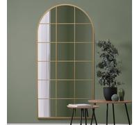 MirrorOutlet The Fenarc - Gold Metal Framed Modern Arched Wall Leaner WIndow Mirror 71" X 35" (180CM X 90CM) Black. 2cm Wide Frame and 3cm Deep. Perfect for Home and Garden