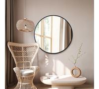 Mirroroutlet The Fenestra Black Edged Circular Modern Wall Mirror 35" 90Cm Diameter